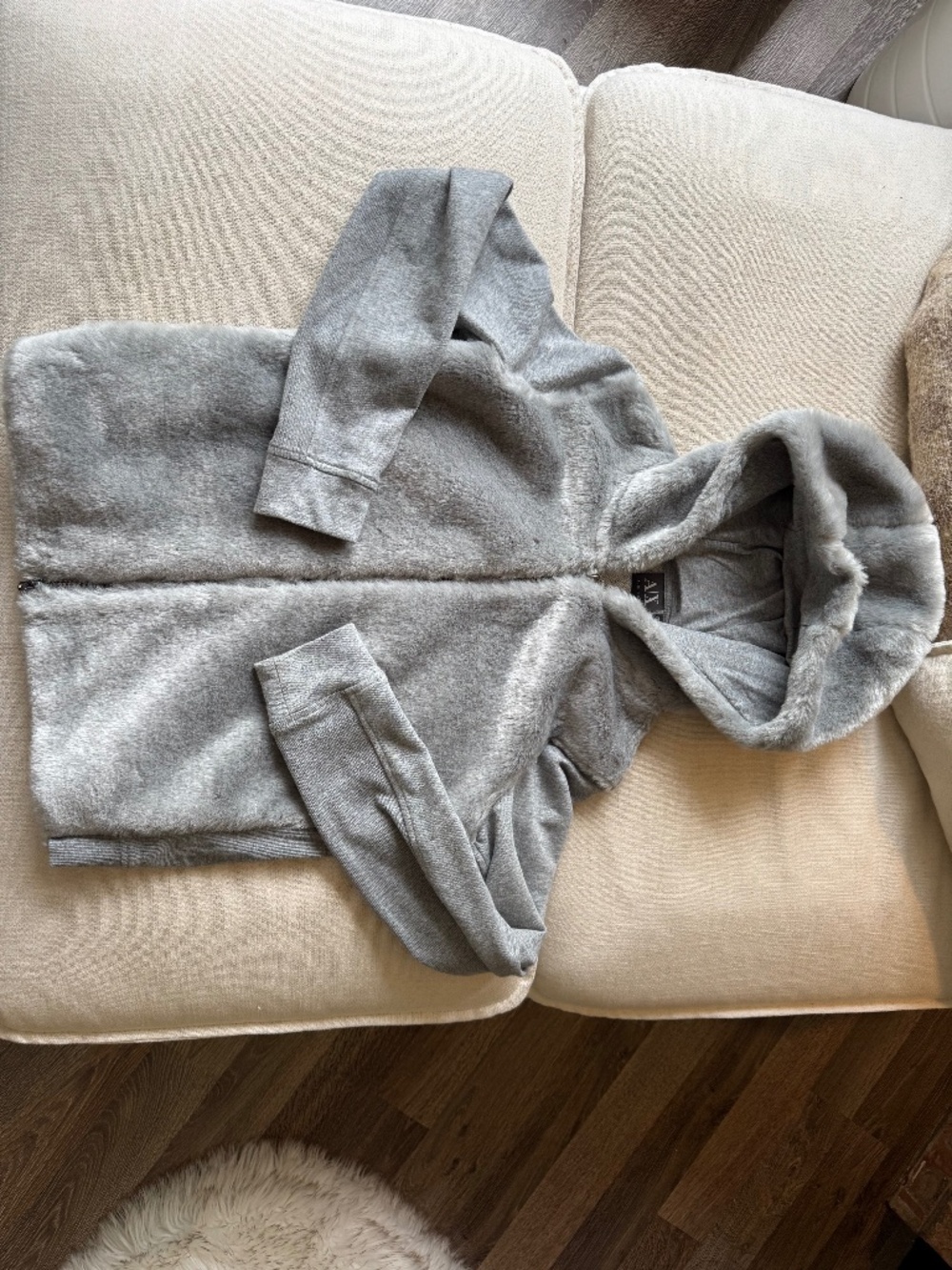 : Armani Exchange Grey Faux Fur Full-Zip Hoodie Jacket